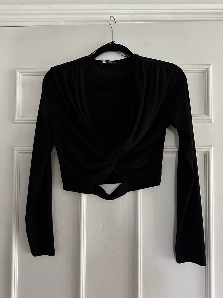 Zara M Deep V Neck Slit Crop Top
